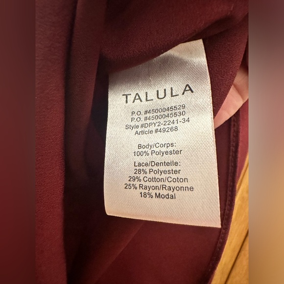 Talula Size S Burgundy Spagetti Strap Adjustable Pleated Lace Inset Camisole Top - Picture 13 of 13